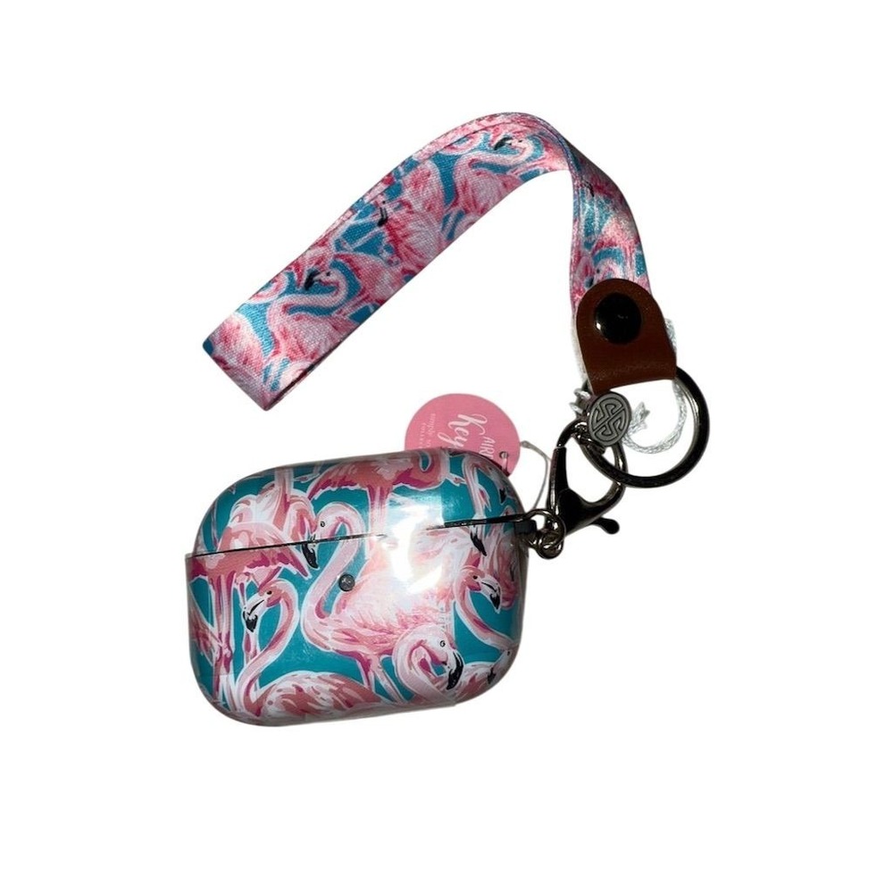Simply Southern Flamingo Pattern AirPod Case Cover Keychain Pink Durable Fit new